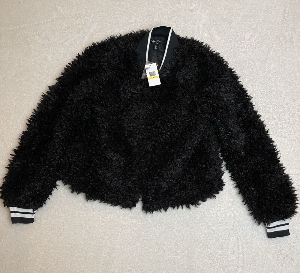 Jessica Simpson Women NWT Kataleya Long Sleeve Faux Fur Cozy Bomber Jacket M - Picture 4 of 10